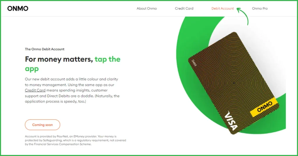 Onmo debit card Homepage